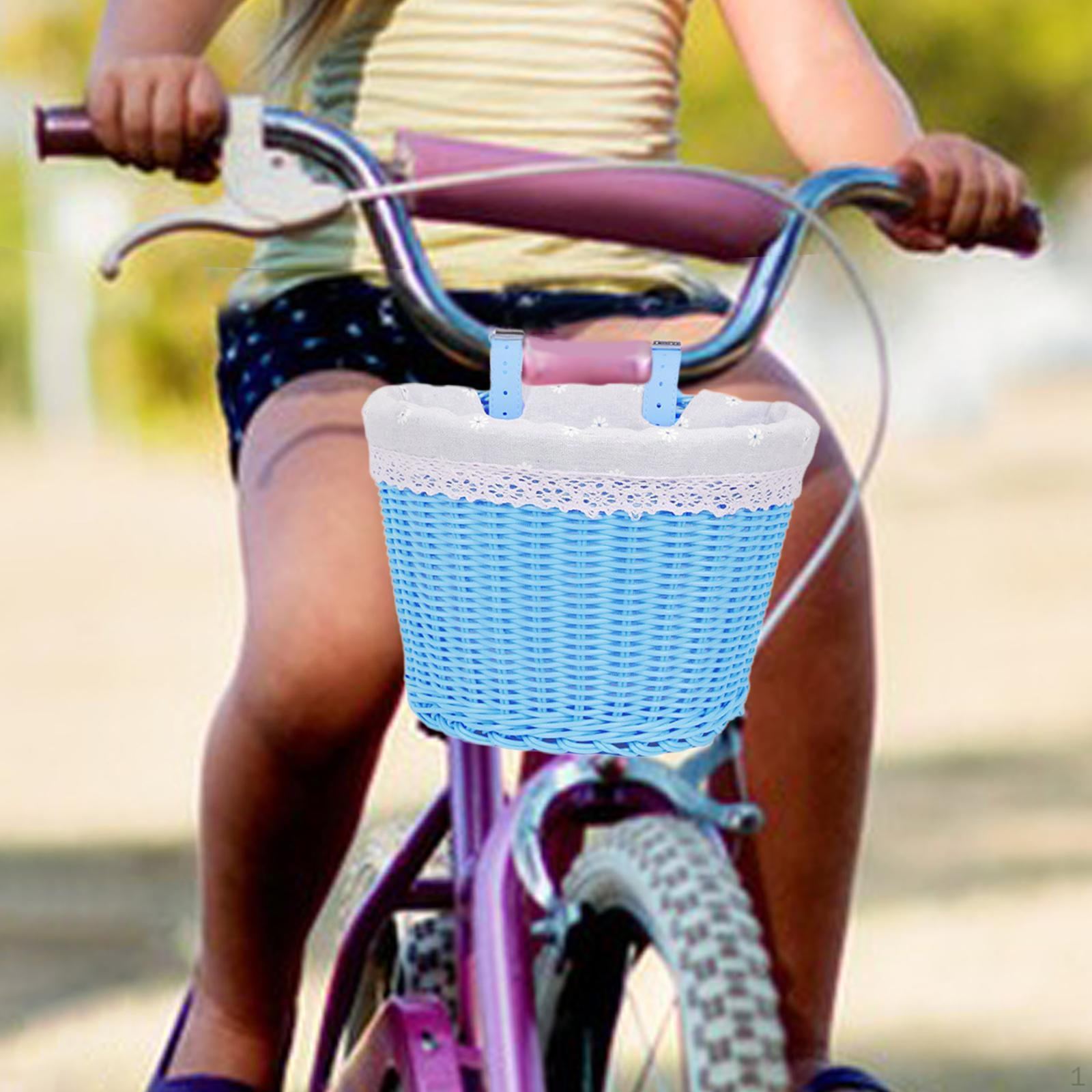 

Children Bike Basket Front Handwoven Detachable with Lining Tricycle Baskets Blue