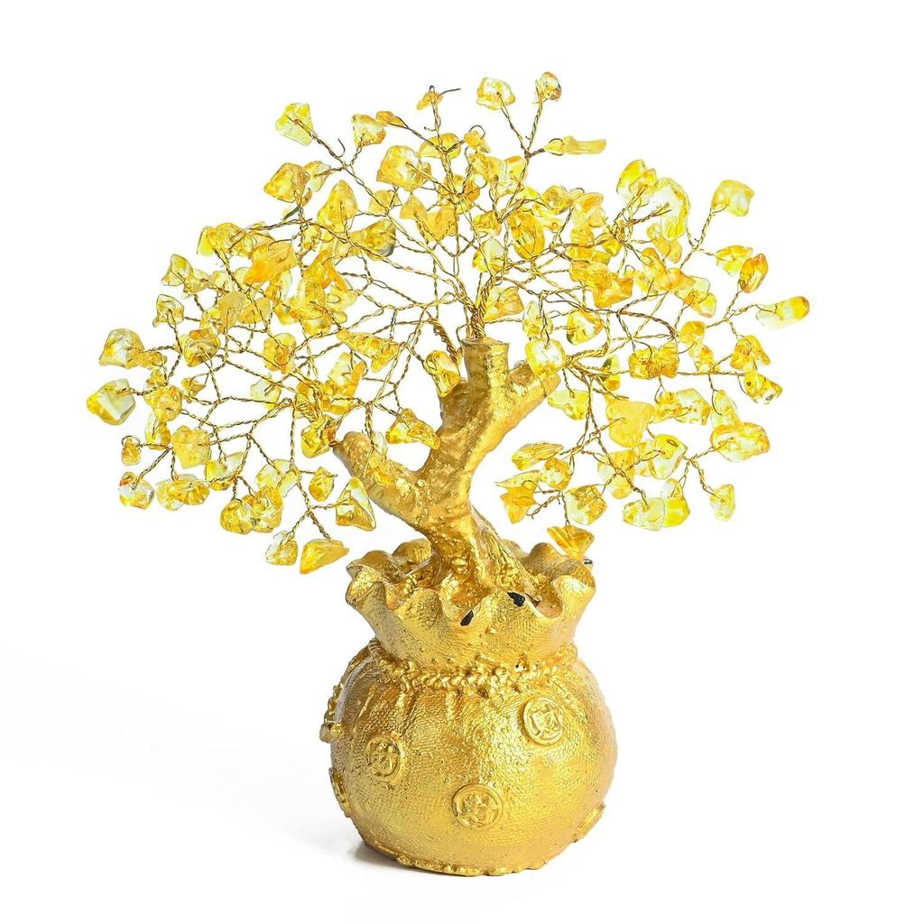 Zitrin Lebensbaum Bonsai - Feng Shui Goldkristall Ornamente für Wohlstand und positive Energie - Tischdeko