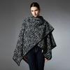 Women Plaid Reversible Poncho Cape Coat Open Front Cardigan Shawl Wrap Warm Thick Knit Shawl for Fall Winter