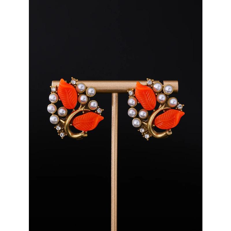 KEQIU Retro Style Leaf Design Elegant Pearl Design Bracelet Earrings Necklace High-end Vintage Jewelry Set