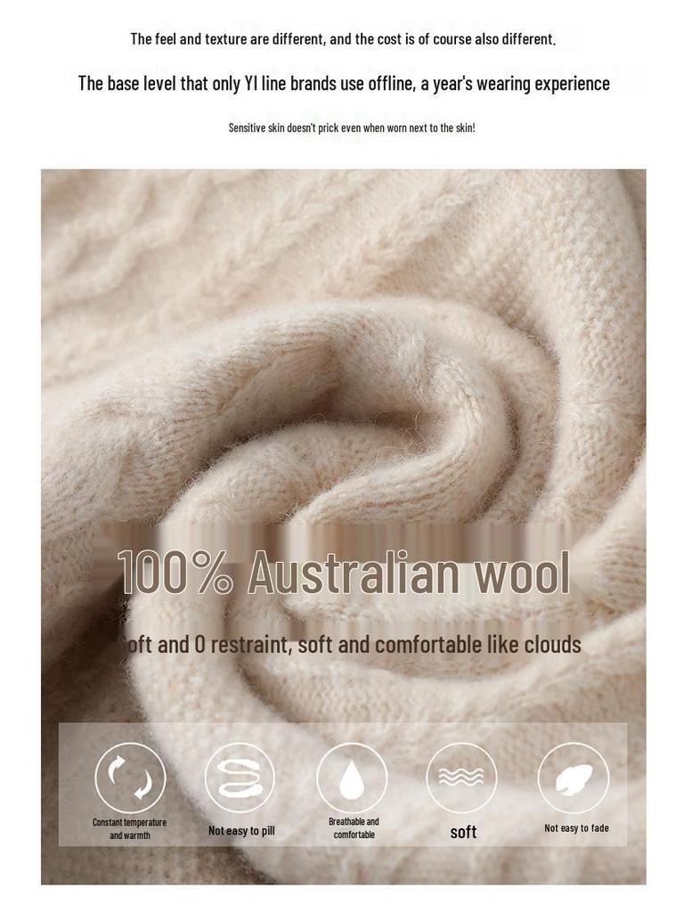 Men's Thick Half-High Collar Wool Sweater - Casual Loose Fit, 100% Pure Wool, Long Sleeve Pullover for Autumn & Winter
