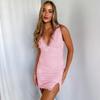Fashion Sexy V Neck Lace Trim Split Bodycon Midi Dress For Women