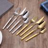 Luxury 4Pcs Sliver Tableware 304 Stainless Steel Cutlery Set New Western Cube Handle Dinner Set Mirror Golden Knife Fork Spoon