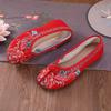 Woman Flat sole Canvas Embroidered Shoes Ethnic Style Shallow Slip On Round Toe Light Hanfu Shoes Middle Aged And Elderly Shoes
