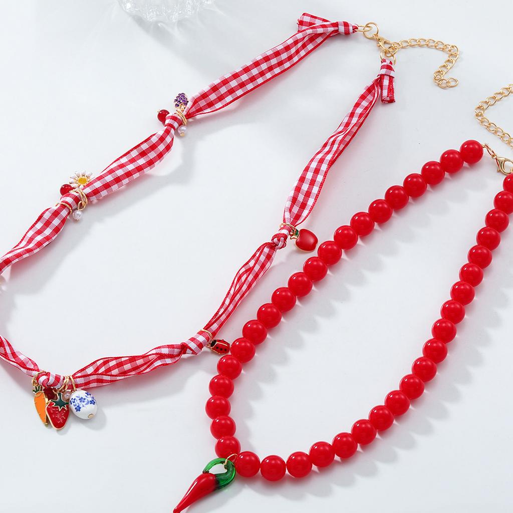 Kreativní vrstvený korálkový náhrdelník s jahodovým chilli, nastavitelný víceřadý šperk, lehký dárek pro ženy