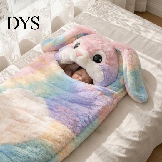 Childhood Atmosphere Bedding Plush Rabbit Envelope Sleeping Bag, Lop-eared Bunny Slumber Bag for Kids, Warm Quilted Sleep Sack Animal Nap Mat