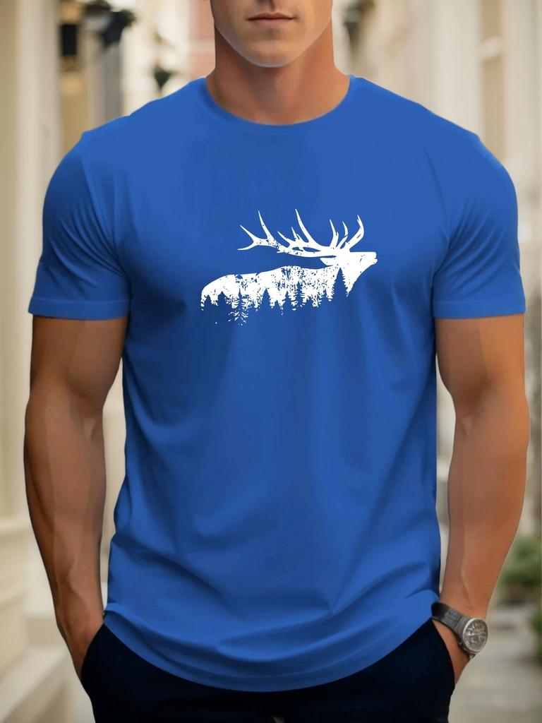 Summer Mens Tshirt Featuring Deer Male Deer Forest Camouflage Print Casual Round Neck Suitable Outdoor Camping Breathable