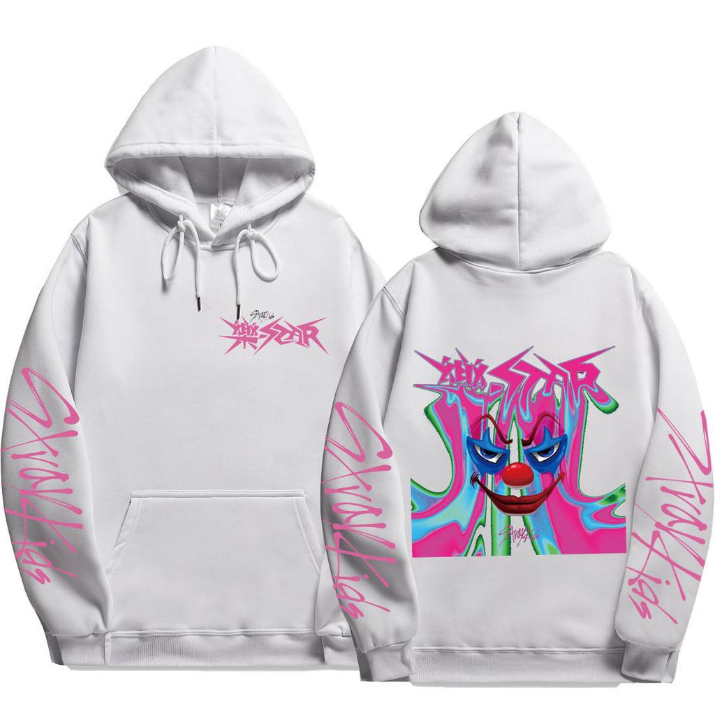 Stray Kids Evil Clown Drip Graphic Pullover Hoodie Background Joker‑Style Clown Face Drawstring Hood Oversized Unisex K‑Pop Streetwear Fan Merch