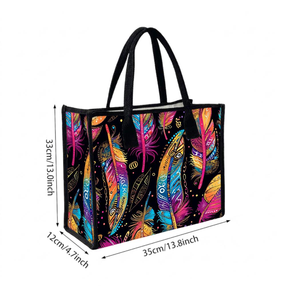 Colorful Feather Pattern Tote Bag Large Capacity Daily Use Shoulder Bag Fashion Casual Handbag for Shopping Travel