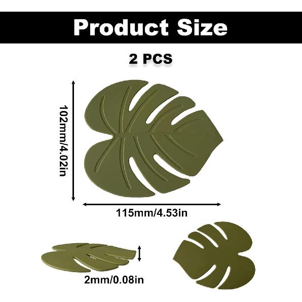 2PCS Cute Monstera Coasters, Soft Silicone Coaster for Drink, Fun Plant Cup Coasters for Desk, Creative 3D Green Turtle Leaf Drink Coaster, Tropical
