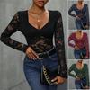 Women's Square Neck Lace Patchwork Bodysuit - Sexy Long Sleeve One-Piece