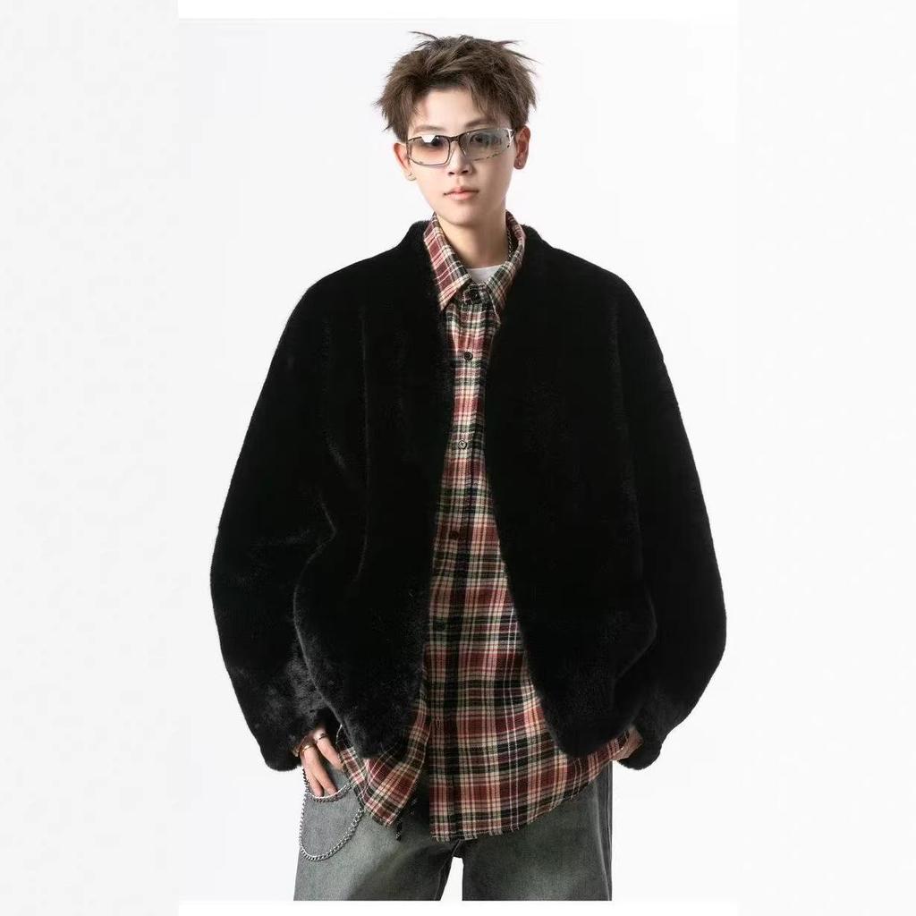 V37 Men's Youth College Style Mink Fur-Lined Winter Coat