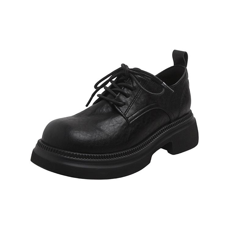 

Small leather shoes women s genuine leather washed and old 2025 spring new British style lace-up platform jk loafers women s single shoes 34