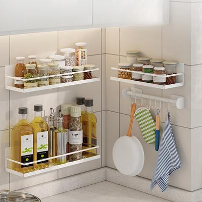 Punch-Free Kitchen Spice Storage Rack Home Wall Mounted Metal Seasoning Shelf Adhesive Hanging Sundries Organization Holders