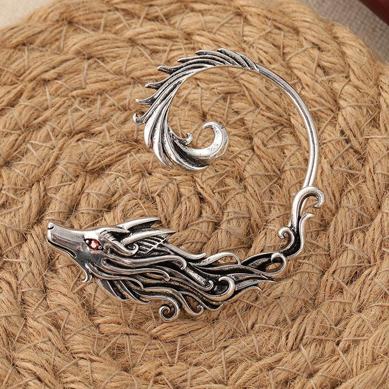 Vintage Ethnic Silver Color Metal Carving Wolf Clip Earrings for Women Hip Hop Jewelry