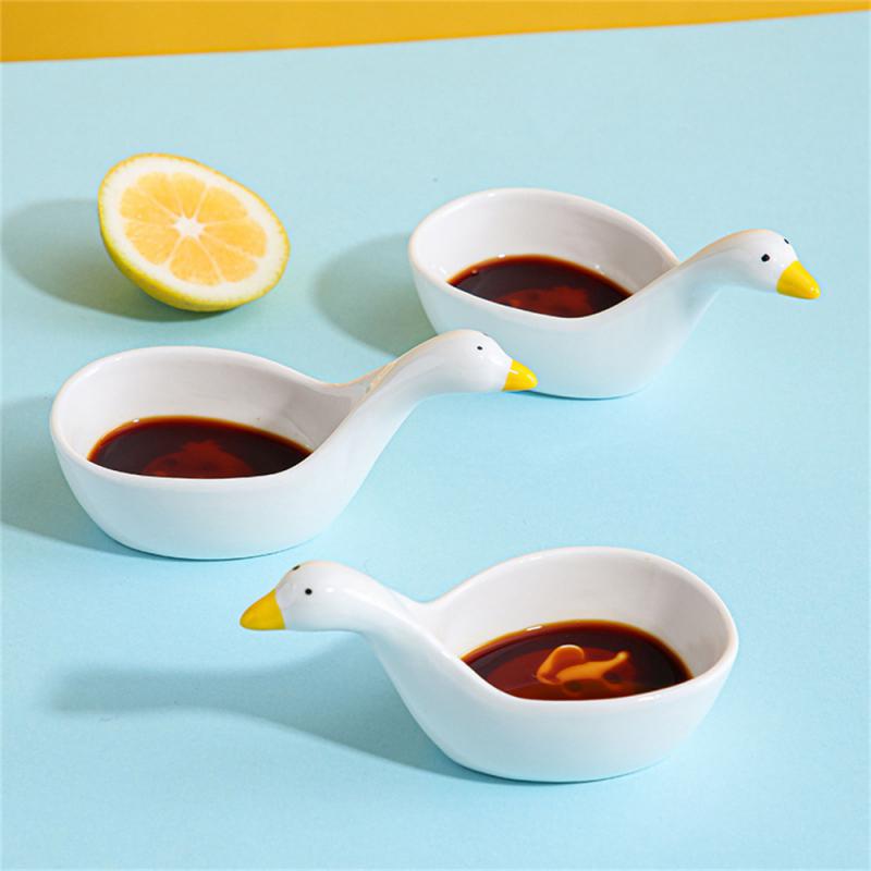 Student Dish Cartoon Household Flavor 11x5.5x5.5cm High Quality Household Tools Soy Sauce Dish Swan Embossed White Ceramic