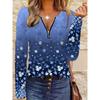 All-over Printed Floral Pattern Zipper T-shirt, Casual Long-sleeved Top, Suitable for Spring and Autumn, Suitable for Home and Outdoor Wear