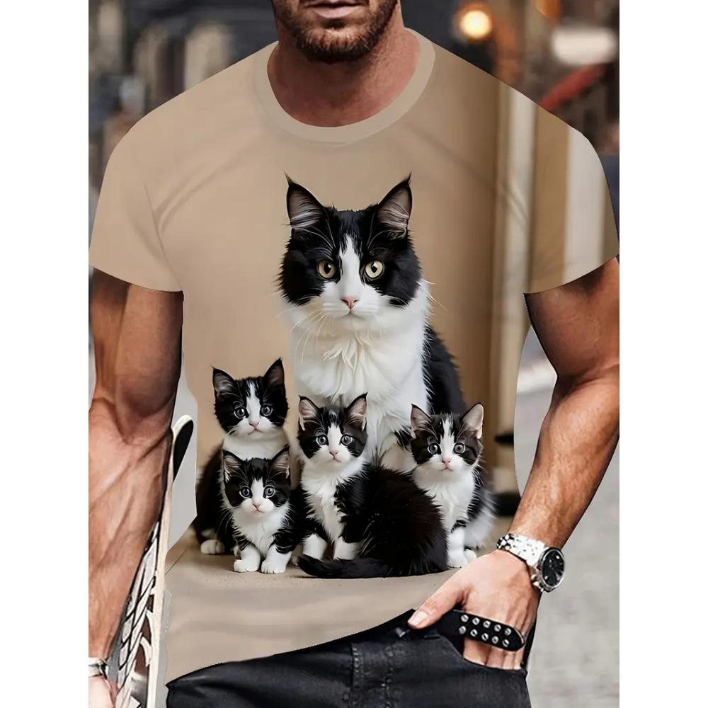 Funny Animal Cat 3D Print Men's T-Shirt Summer Harajuku Animal Graphic T Shirts Outdoor Casual Plus Size Tees Top Women Clothing