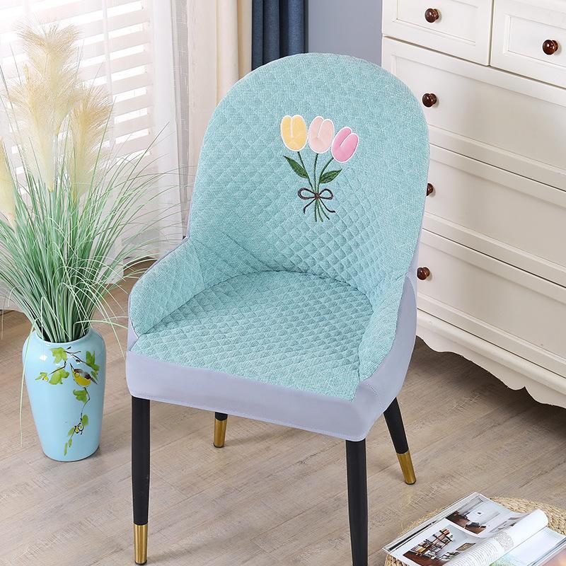 Nordic One-piece Dining Chair Cover Household Elastic Chair Set Dining Table Fabric Stool Set Simple Modern Large Curved Chair Cover