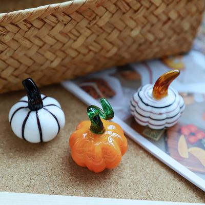Yousheng Hand Blown Glass Pumpkin Figurine, Mini Halloween Thanksgiving Pumpkin Statue, Faux Crystal Pumpkin Ornament for Fall