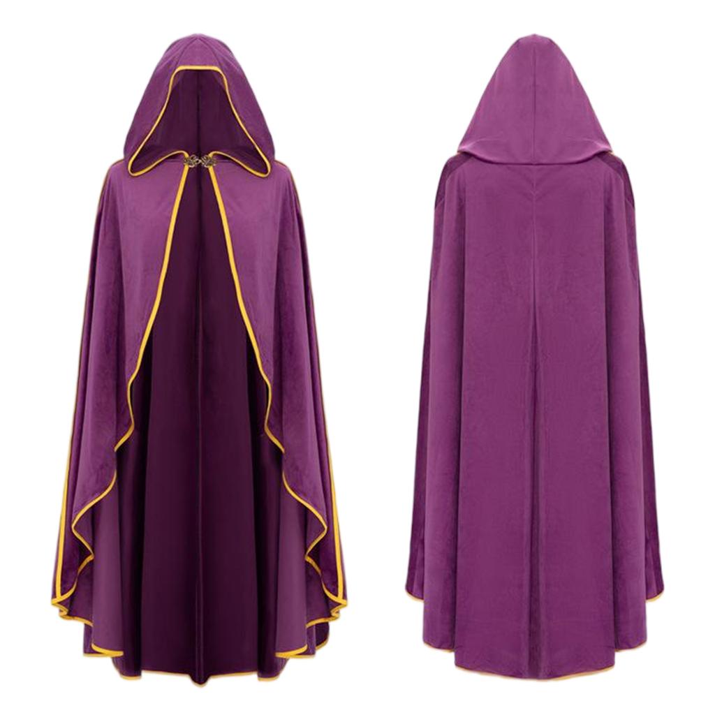 Women's Costume Cape with Hood Faux Vintage Gold Trim 6 Colors for Halloween Party
