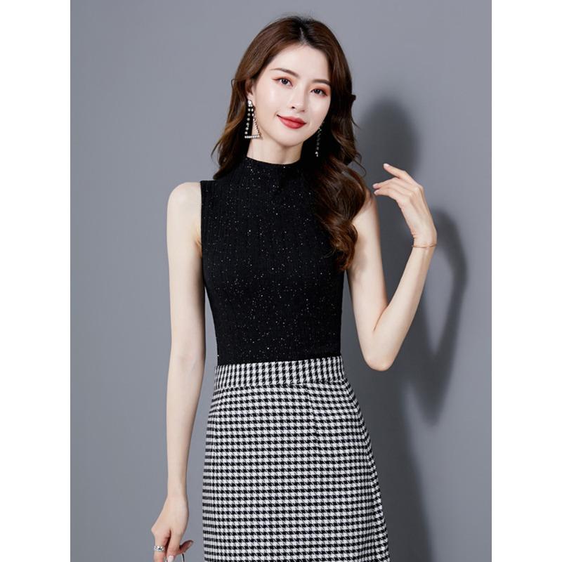 Korean Version of Spring and Autumn Slim Fit Solid Color Turtleneck Sleeveless T-shirt Bottoming Shirt Small Vest Top Women