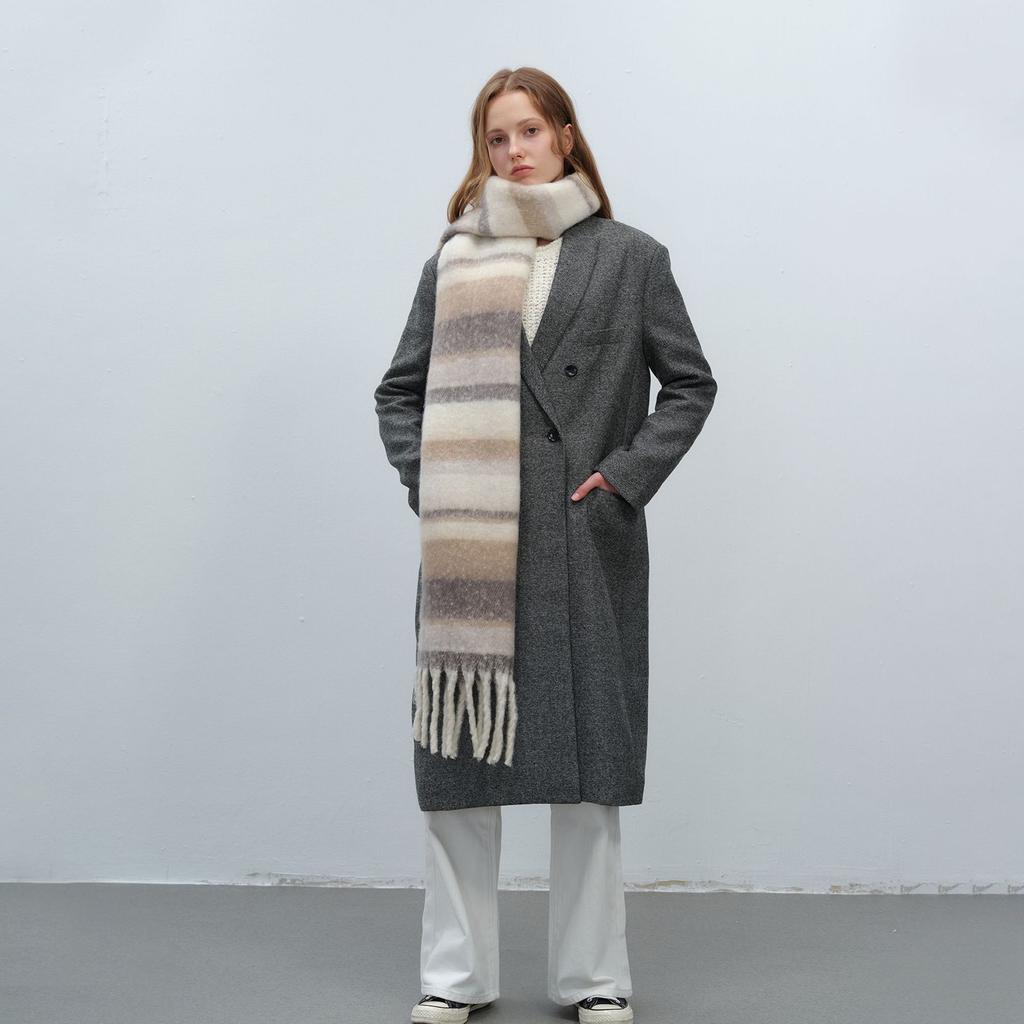 Maillard style new versatile warm thickened fringed plaid imitation cashmere scarf women's autumn and winter