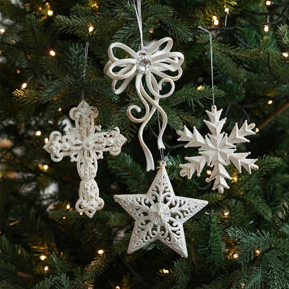 Snowflake Bowknot Christmas Angel Wings Pendant  Festive Holiday Decorations