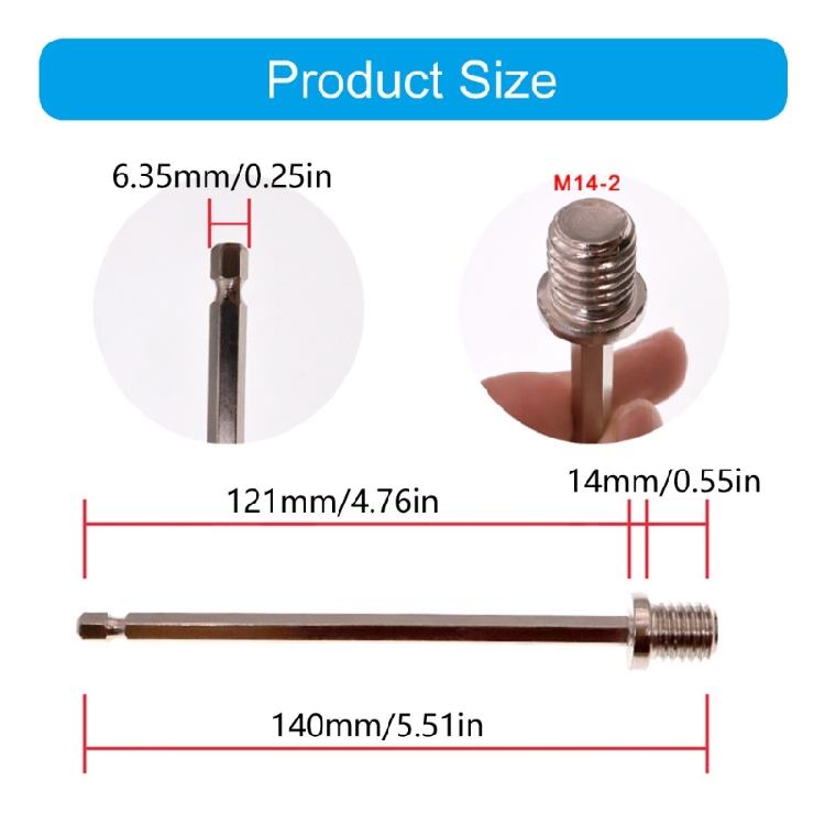 M14 Hexagonal Drill Adapter 140mm Extended Rod High Strengths Carbon Steel Rusproof Coating Improved Reach