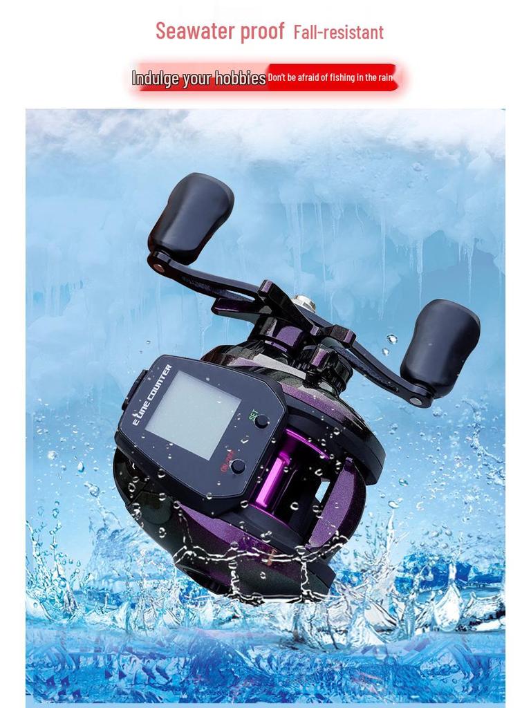 Mulinello da pesca digitale impermeabile per mano destra con schermo grande e bobina profonda