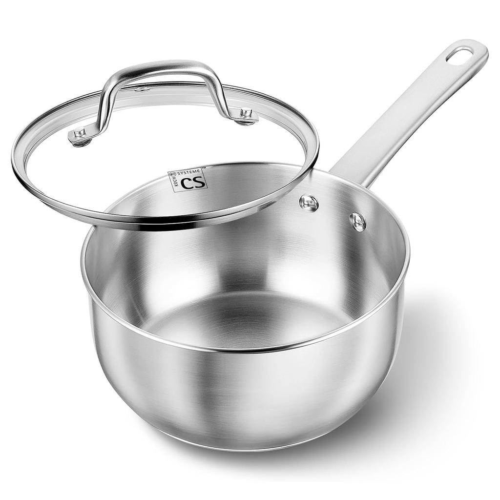 KOCH SYSTEME CS Stainless Steel Sauce Pan Set Multifunctional Cooking Pot with Lid 1QT & 2QT & 3QT with Heat-resistant Handle