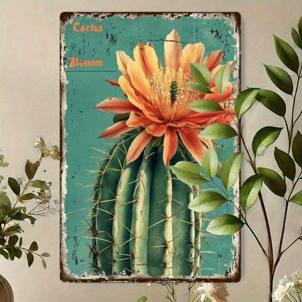 Metal Wall Art Cactus Flower Poster for Bar Decor