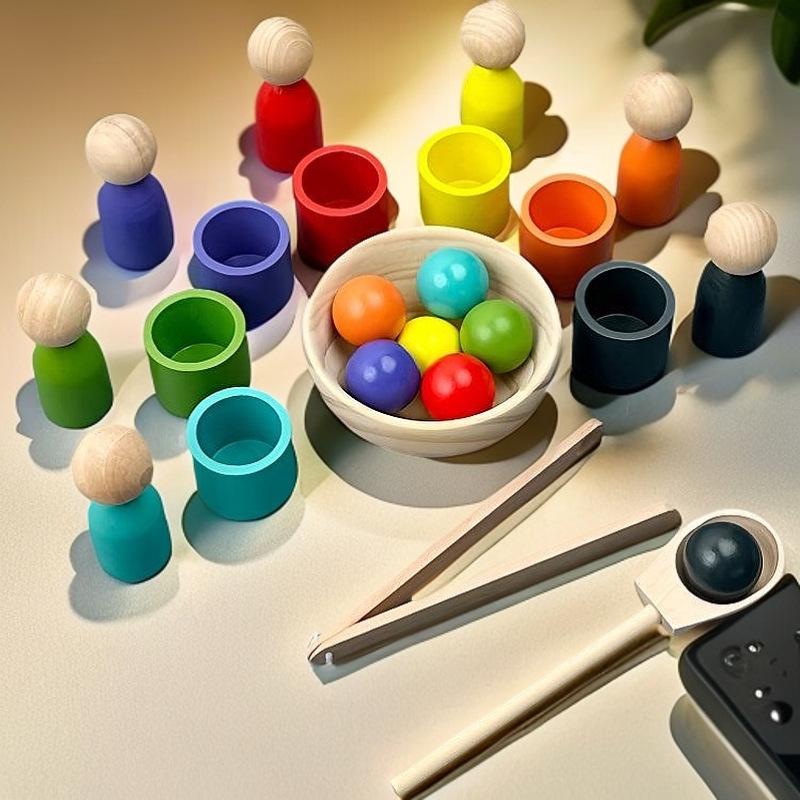 Montessori Wooden Color Sorting Bead & Cup Toy for Early Education