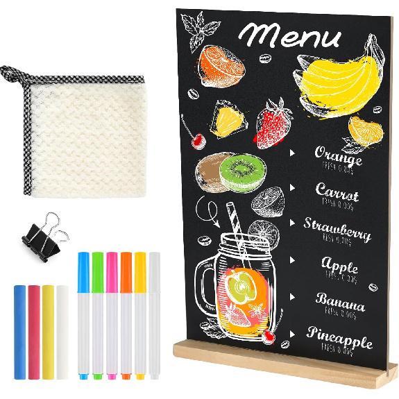 NEBURORA 1 Pack 8 X 12 Inches Tabletop Small Chalkboard Sign with Wood Base Reble Double-Sided Message Boards Menu Chalkboard Stand for Kitchen