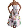 Retro seed print vacation suspender skirt, light pink background color with colorful plant pattern vacation suspender skirt