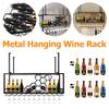 Black Iron Hanging Wine Rack Vintage Style Multi-Tier Bar Storage Hexagonal Design for Home Bar Restaurant Commercial Use