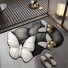 Saugfähige Badezimmermatten 3D Realistische Fußmatte Blume Schmetterling Badematte für Badezimmer Schlafzimmer