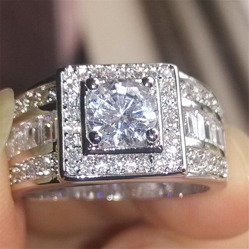 WOSIKATE Luxury Men's Zirconia Ring  CopperWith 18K Gold Plated Engagement Ring Fashion Jewellery Business Rings For Men