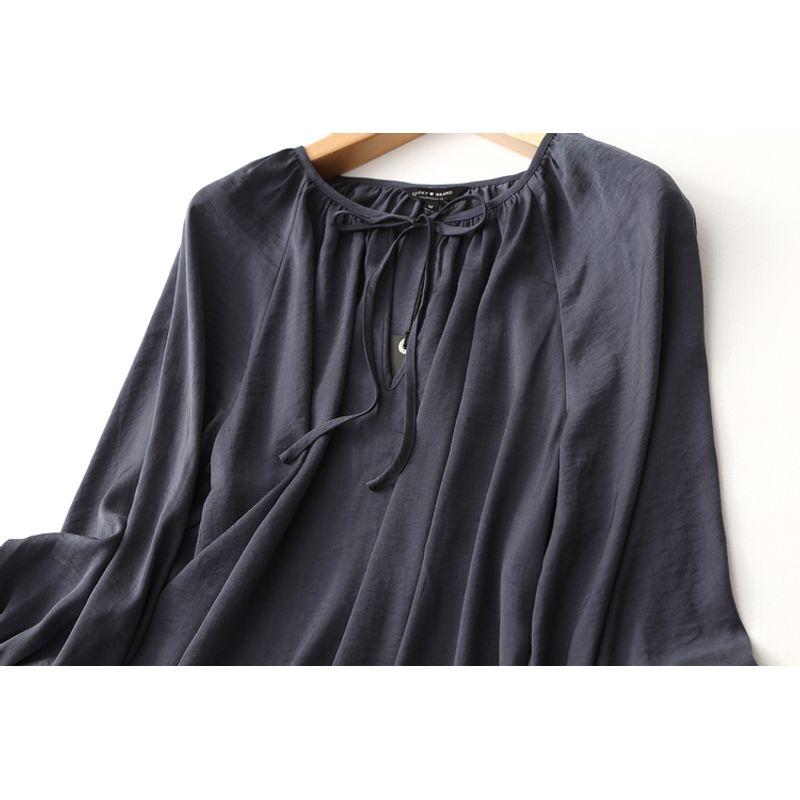 Foreign Trade Original Order French Style Elegance Tie-Neck Flared Sleeves Satin Chiffon Shirt Women's Spring and Summer Loose Pullover Acetate Tops