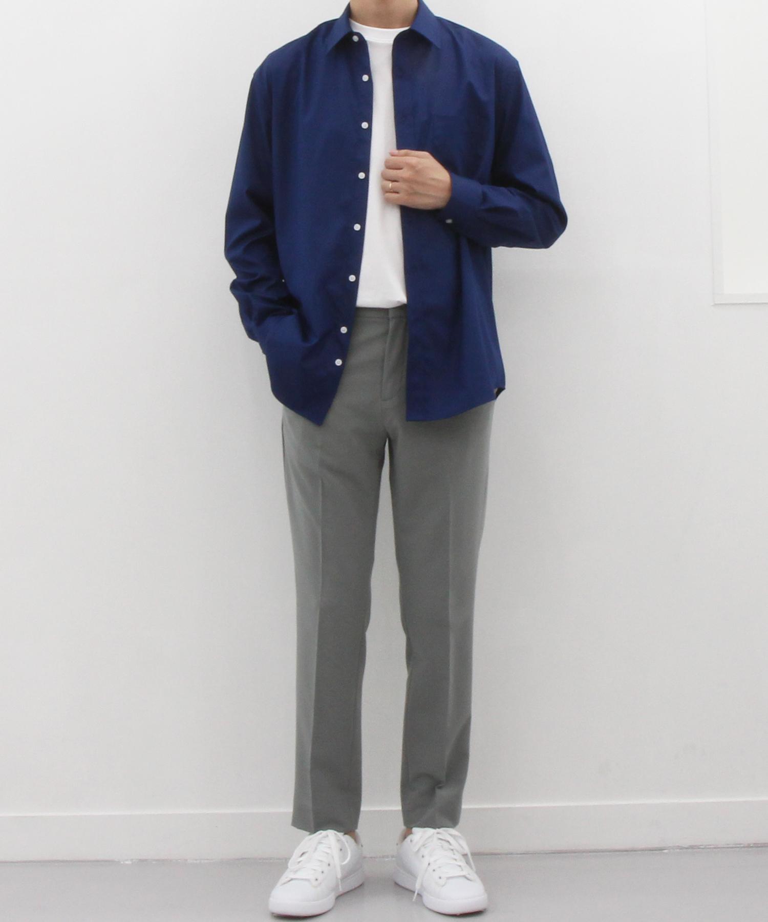 The Shirt Studio Navy Semi-Overfit Spandex Solid Shirt 105