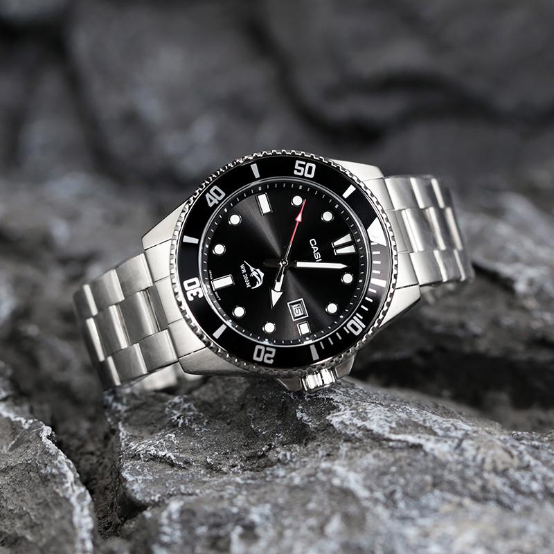Casio Collection personnalisée MDV 106 1 Mouvement à Quartz Bracelet en Acier Inoxydable Montre Unisexe Cadran Noir MDV-106-1A(Watch4--)