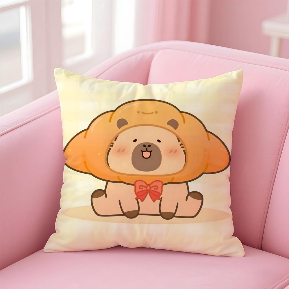 Cute Cartoon Capybara Cushion Cover Comfortable Reversible Pillow Cover Ideal for Car Sofa Bedroom & Beyond