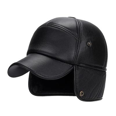 Schwarze Samt-Baumwollkappe, Lederkappe, Gehörschutz, warme Baseballkappe für mittlere und ältere Menschen
