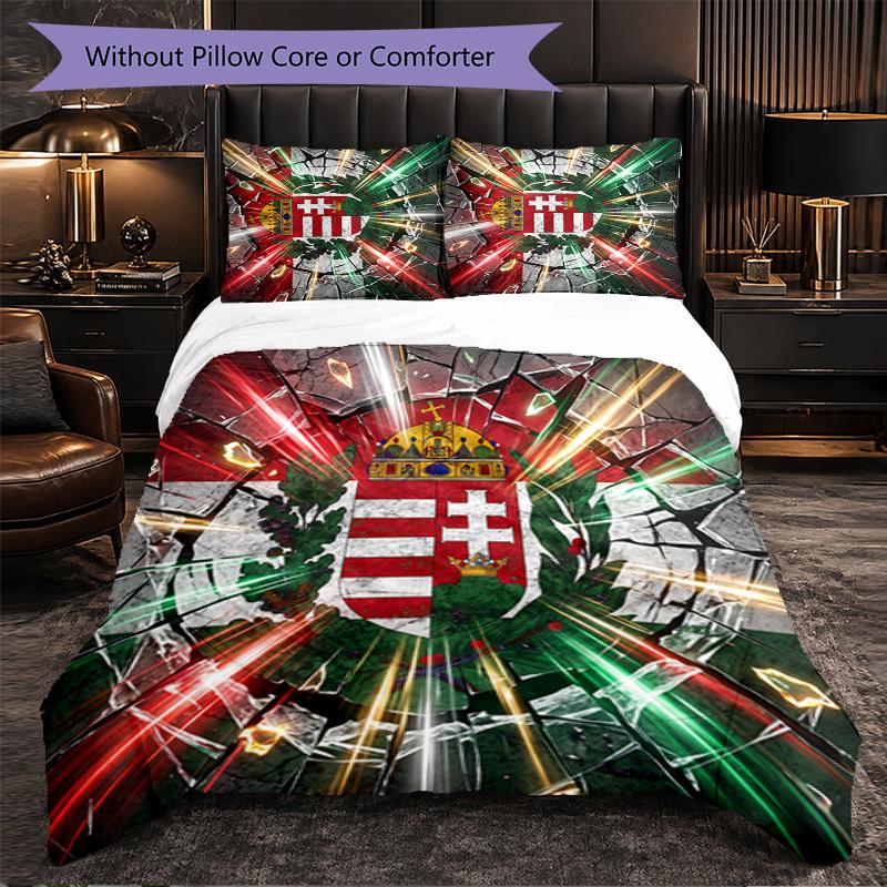 Hungary Football Pattern 3 Pieces Bedding Set Soft Microfiber Duvet Cover with Pillow Cases for Bedroom