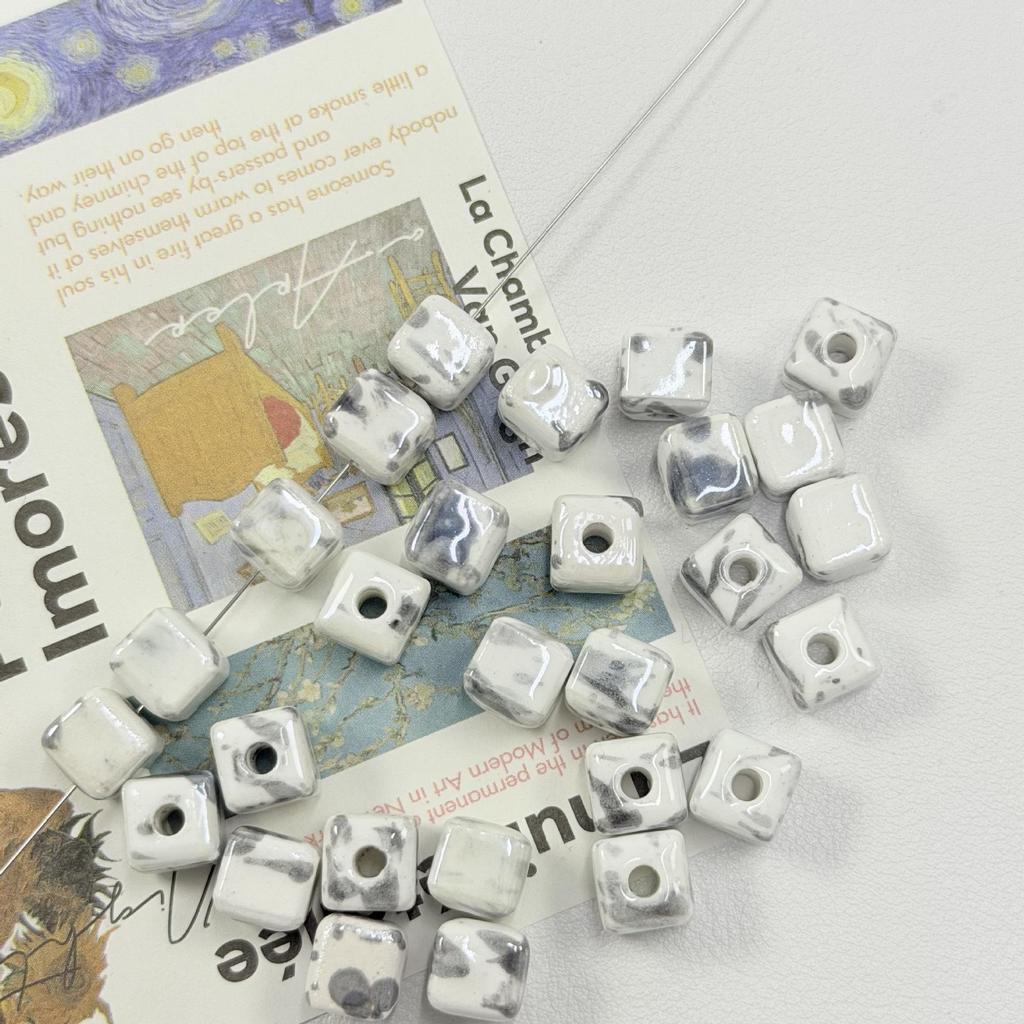 Colorful 3D Square Ceramic Beads for DIY Necklaces and Bracelets