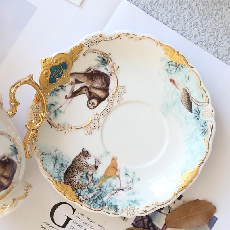 English Jungle Ceramic Coffee Cup Coffee Cup Saucer Set Household Simple Afternoon Tea Flower Tea Cup With Spoon