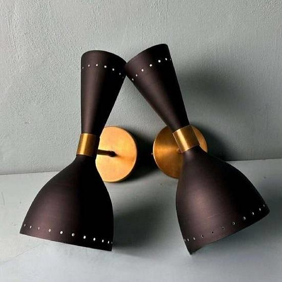 

Італійські бра з латуні в стилі модерн середини століття – Регульовані лампи-діаболо