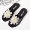 Retro-Mode Perlenblume Flachboden-Slipper Damen Neu mit Rock Ein-Wort Strand-Schlepp Tide