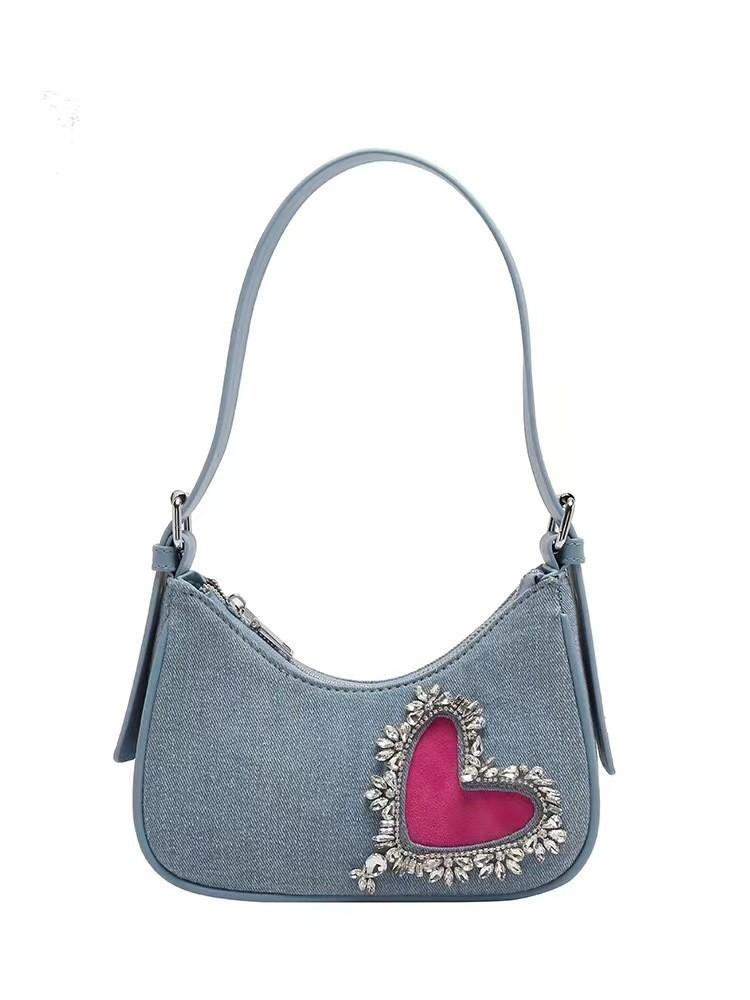 Stylish Blue Heart Shaped Denim Crossbody Bag 2024 French Design Small Shoulder Bag Women