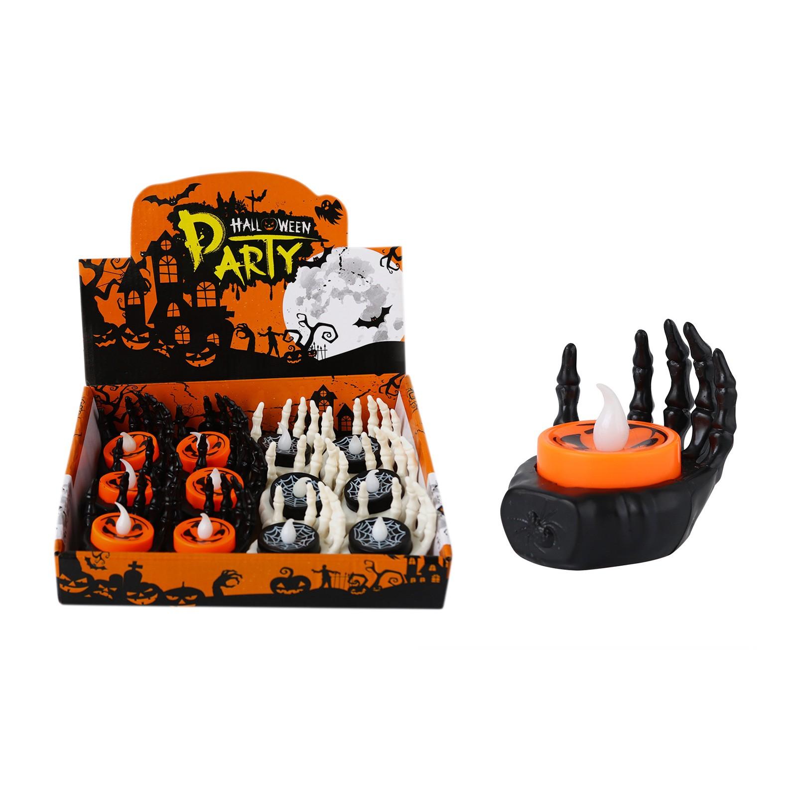

Электронная светодиодная свеча на Хэллоуин, беспламенная свеча на Хэллоуин, набор подсвечников для украшения дома на Хэллоуин, коробка из 12 шт. белый
